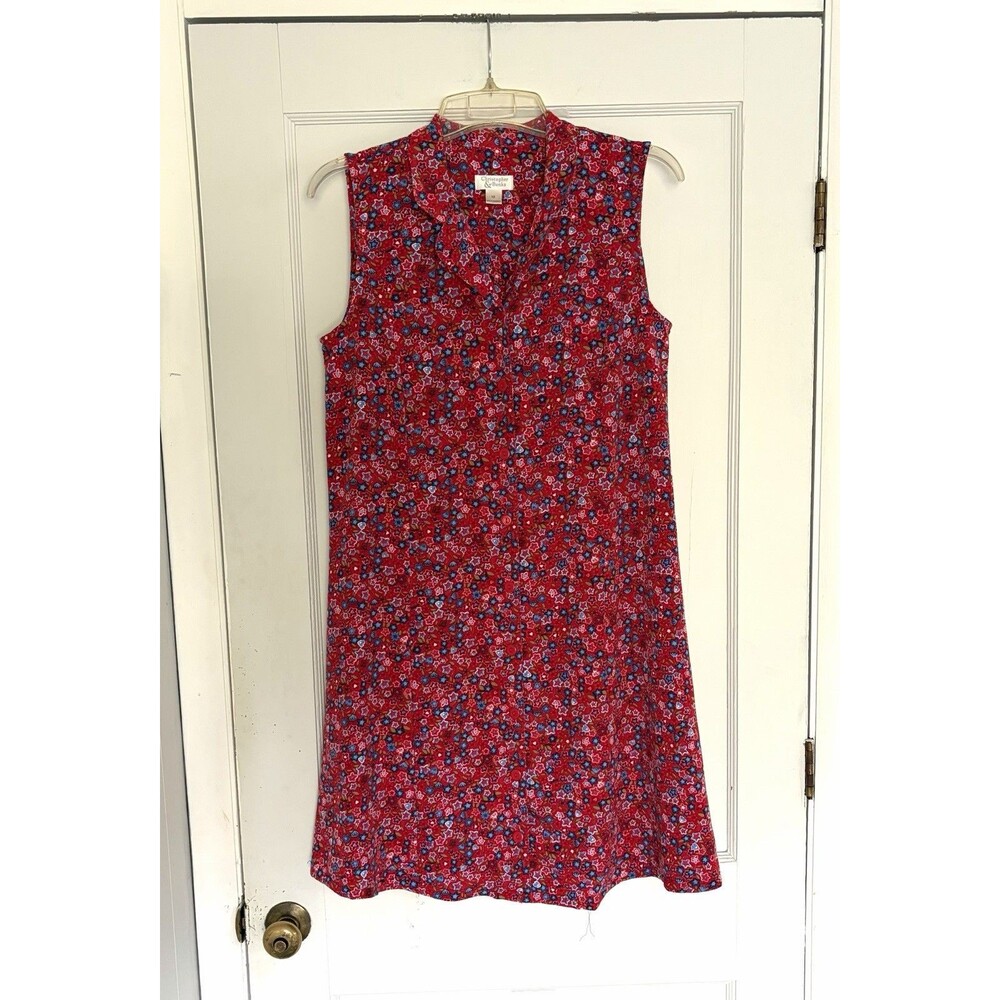 Christopher & Banks Y2K Red Blue Floral Americana Sleeveless Midi Swing Dress 12